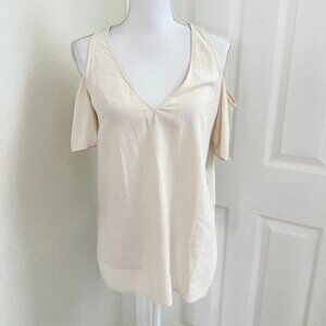 Urban Outfitters Silence + Noise Cold Shoulder Linen V-Neck Beige Size Medium